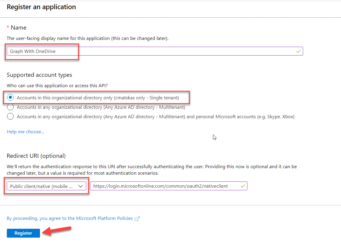 Working with OneDrive data and MS Graph in .NET Core