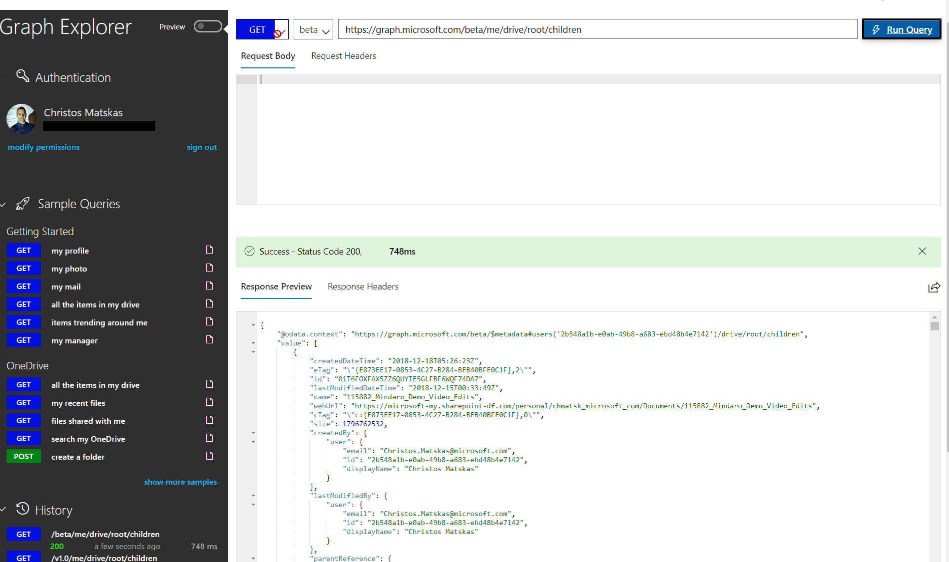 Working with OneDrive data and MS Graph in .NET Core